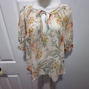 Maven West linen Blouse with Tie Front and Ruffled Sleeves size m